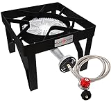 GasOne Square Heavy Duty Single Burner Outdoor Stove Propane Gas Cooker with Adjustable 0-20Psi Regulator & Steel Braided Hose Perfect for Home Brewing, Turkey Fry, Maple Syrup Prep