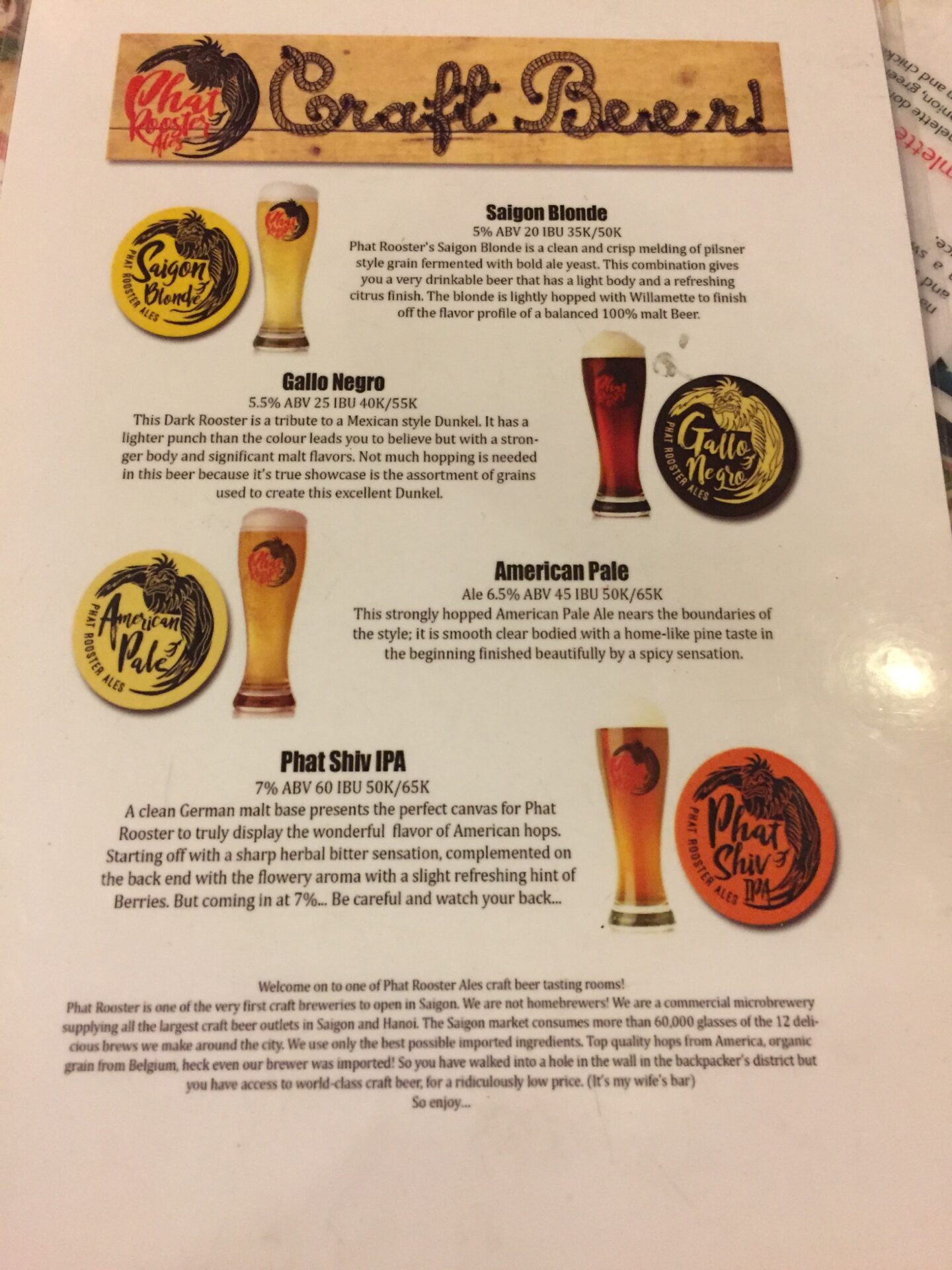 beer menu of Craft Beer in Vietnam