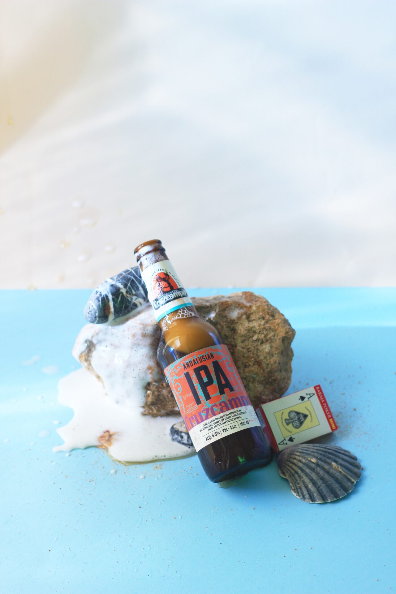 A Bottle of IPA Beer on a Rock 