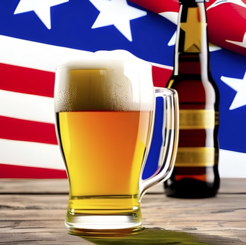 a glass of beer in front of the flag
